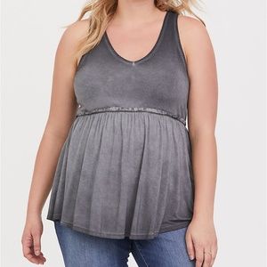 EUC Torrid Gray Wash Lace-Up Babydoll Tank Sz 3X